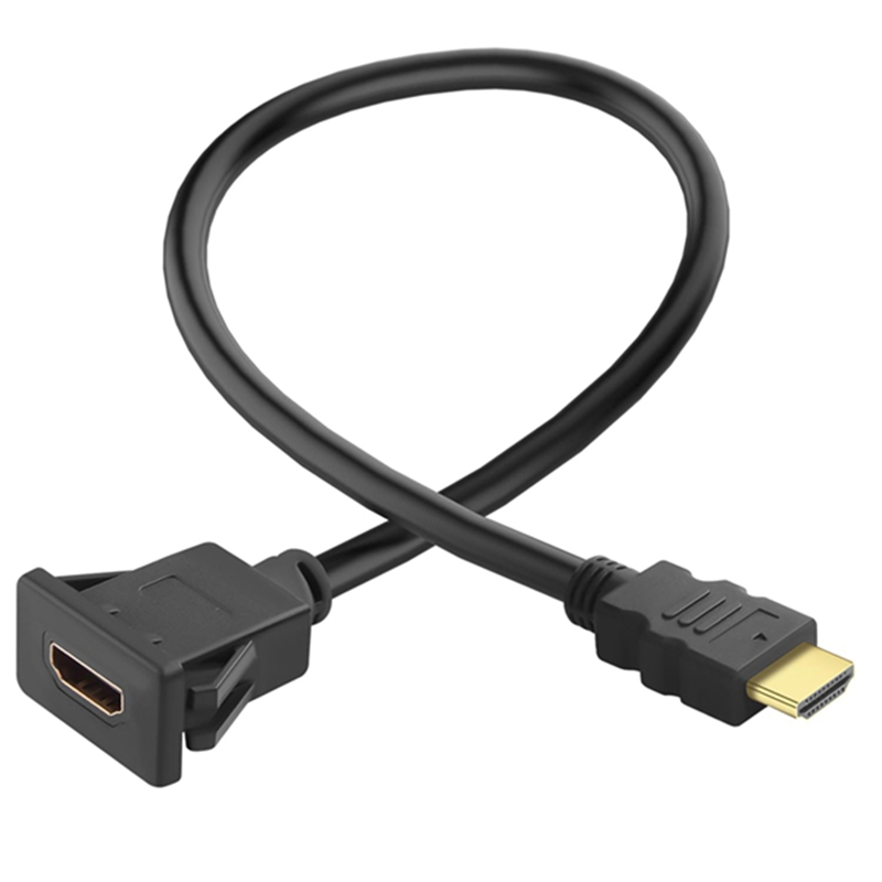 Elecbee HDMI 2.0 Snap-on Mount Male to Female Flush Adapter – 4K@60Hz, 30cm, Dashboard/Desktop/Projector